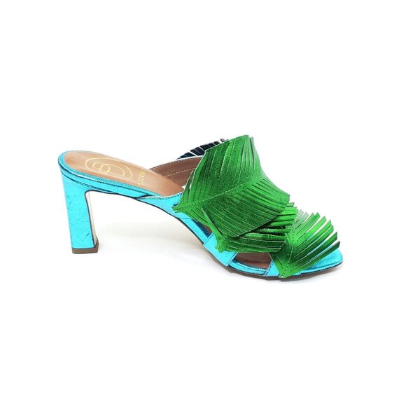 Baldowski Sandal Heel Open Toe Leaf Floral Green Blue Womens EUR 37/US 7 - Picture 8 of 10